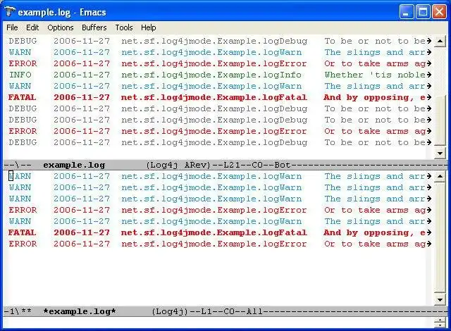 Download web tool or web app Log4j mode - view log files in Emacs