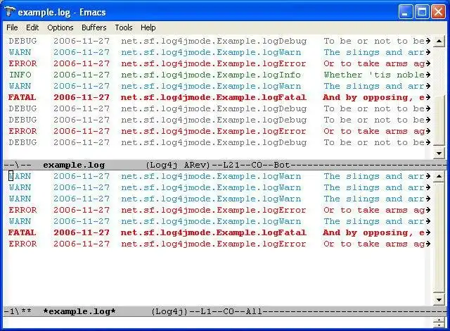 Baixar ferramenta da web ou aplicativo da web modo Log4j - visualizar arquivos de log no Emacs