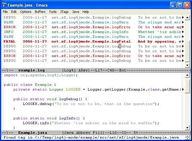 Download web tool or web app Log4j mode - view log files in Emacs