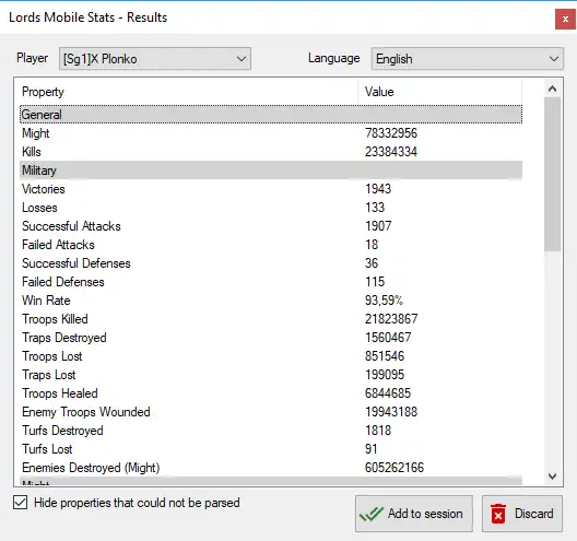 Download web tool or web app Lords Mobile Player Statistics