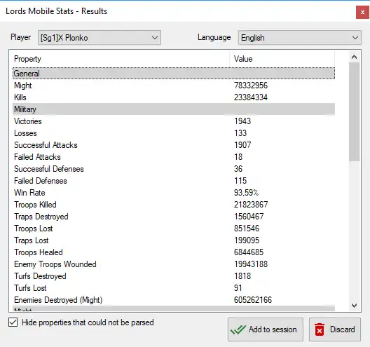 Scarica lo strumento web o l'app web Lords Mobile Player Statistics