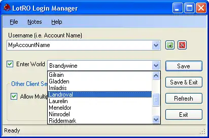 Download web tool or web app LotRO Login Manager to run in Windows online over Linux online