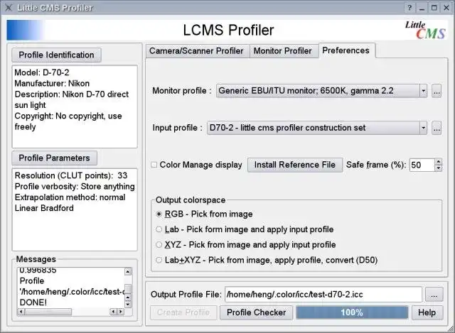 Télécharger l'outil Web ou l'application Web LProf, profileur ICC open source