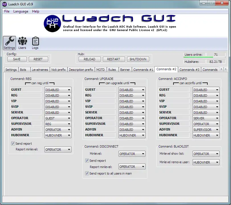 Download web tool or web app Luadch GUI