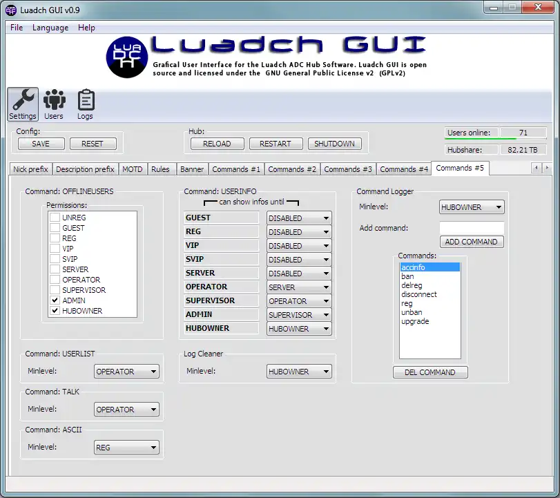 Download web tool or web app Luadch GUI