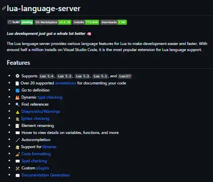 웹 도구 또는 웹 앱 lua-language-server 다운로드