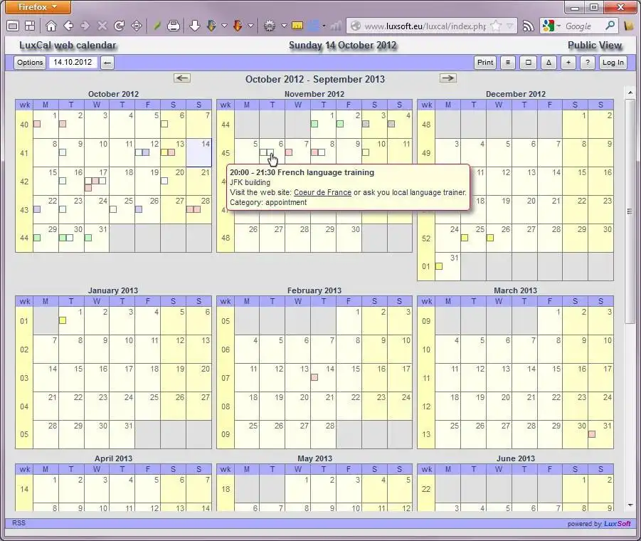 Download web tool or web app LuxCal Web Based Event Calendar