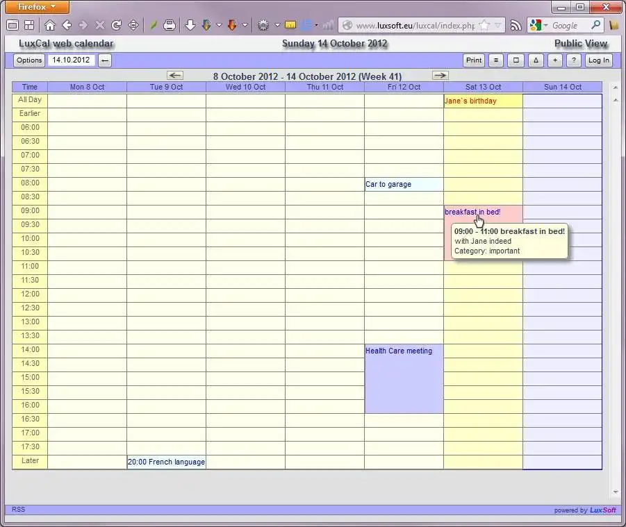 Download web tool or web app LuxCal Web Based Event Calendar