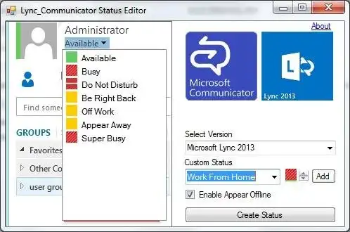Download web tool or web app Lync Status Editor