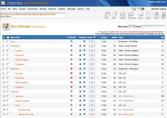 Web aracını veya web uygulamasını indirin Mambo CMS