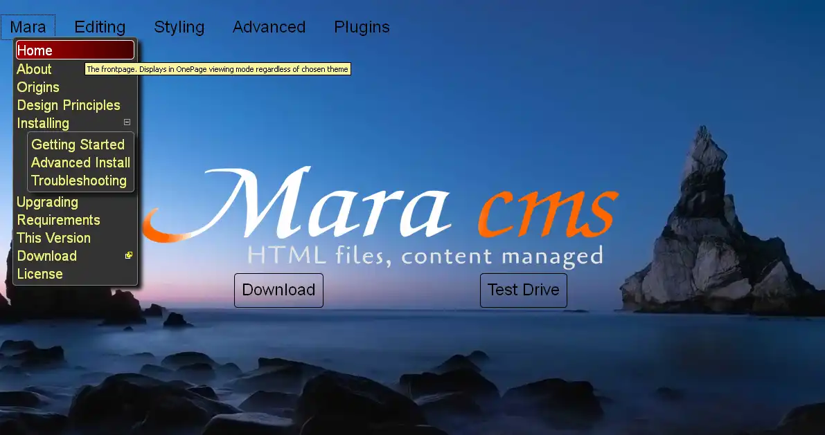 قم بتنزيل أداة الويب أو تطبيق الويب Mara CMS