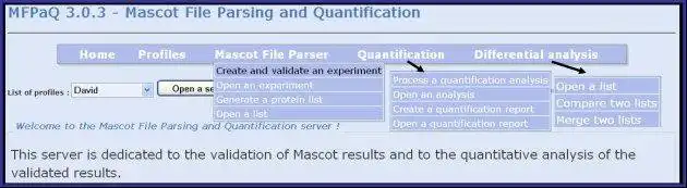 Téléchargez l'outil Web ou l'application Web Mascot File Parsing and Quantification pour l'exécuter sous Windows en ligne sur Linux en ligne