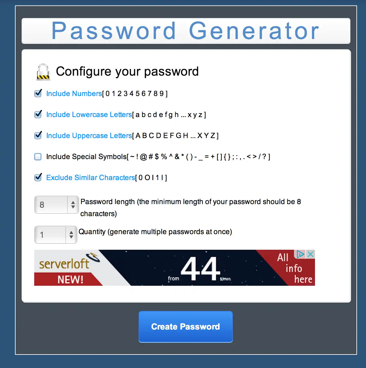 Download web tool or web app MC Password Generator