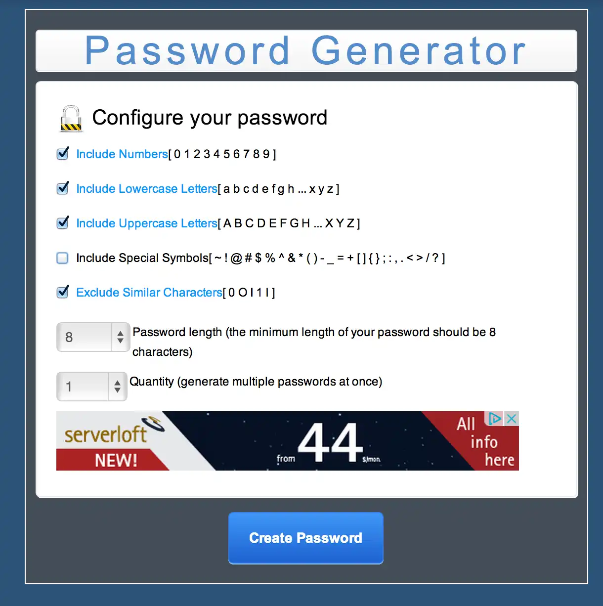 Muat turun alat web atau aplikasi web MC Password Generator