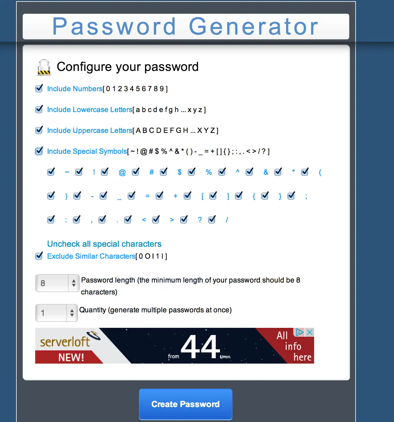 Muat turun alat web atau aplikasi web MC Password Generator