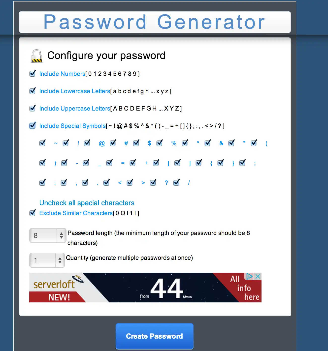 Tải xuống công cụ web hoặc ứng dụng web MCPassword Generator