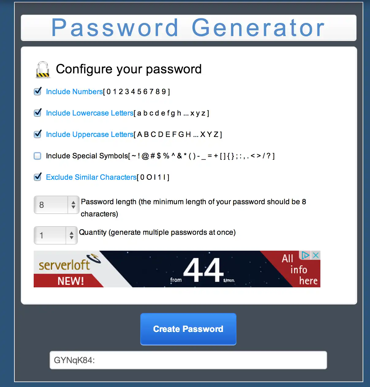 Muat turun alat web atau aplikasi web MC Password Generator