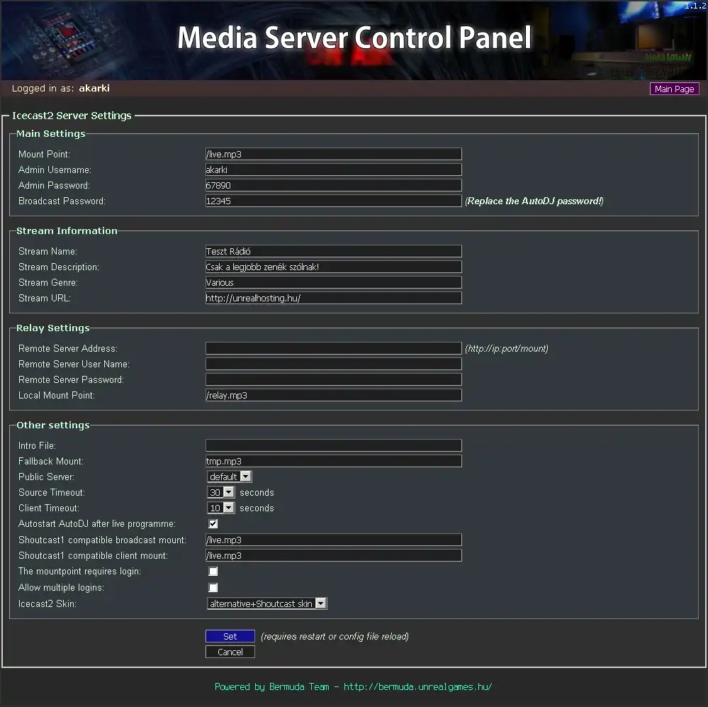 Download web tool or web app Media Server Control Panel