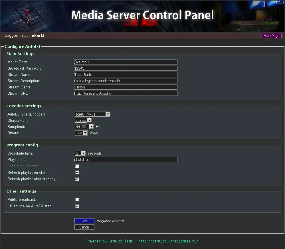 Download web tool or web app Media Server Control Panel