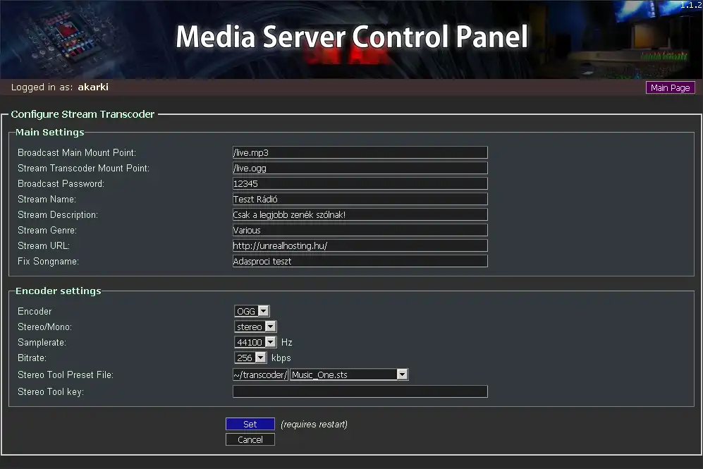 Download web tool or web app Media Server Control Panel