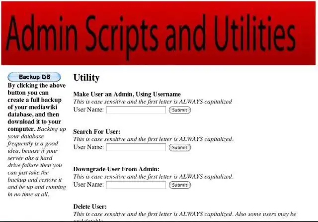 Download web tool or web app MediaWiki Admin Utilities