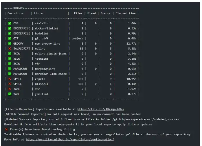 Web ツールまたは Web アプリ MegaLinter をダウンロード