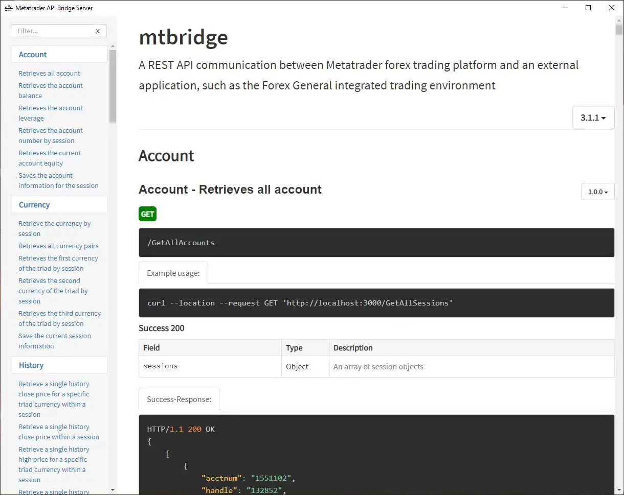 Download web tool or web app Metatrader API Bridge Server