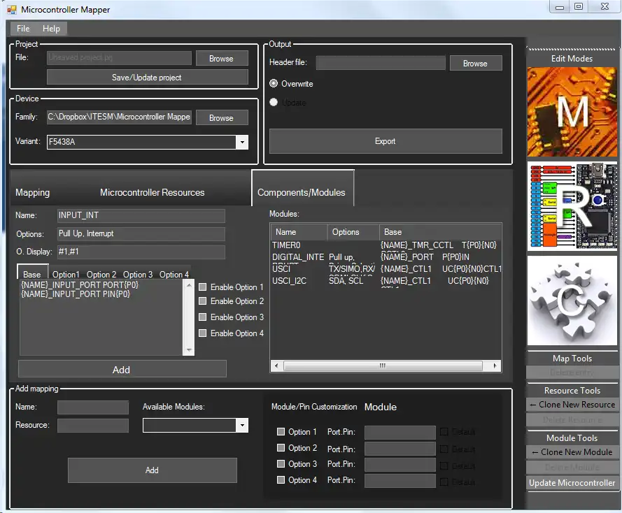 Download web tool or web app Microcontroller Mapper