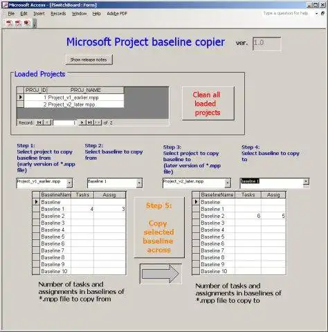 WebツールまたはWebアプリをダウンロードするMicrosoftProjectBaseline Copier