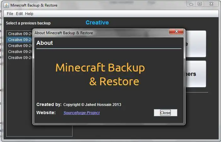 Download web tool or web app Minecraft Application Backup Utility to run in Linux online