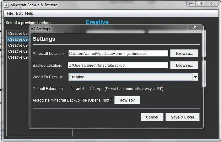 Download web tool or web app Minecraft Application Backup Utility to run in Linux online