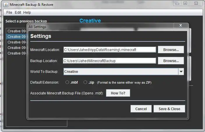 Download web tool or web app Minecraft Application Backup Utility to run in Windows online over Linux online