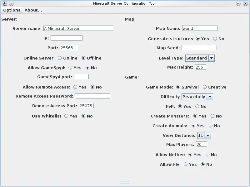 Baixe a ferramenta da web ou o aplicativo da web Minecraft Server Configuration Tool para rodar em Linux online