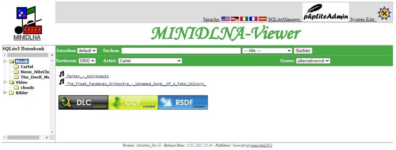 ابزار وب یا برنامه وب minidlna-webinterface را دانلود کنید