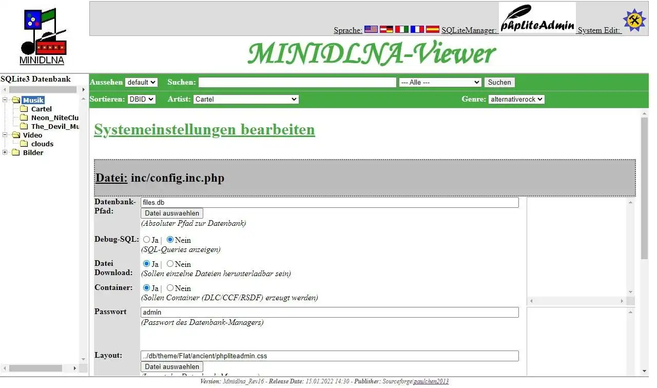 ابزار وب یا برنامه وب minidlna-webinterface را دانلود کنید