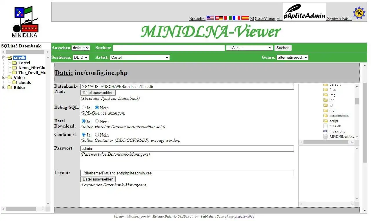 Download web tool or web app minidlna-webinterface