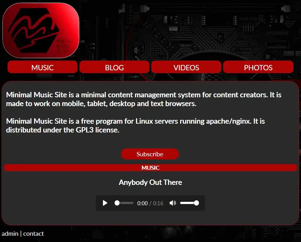 Download web tool or web app Minimal Music Site - Themes