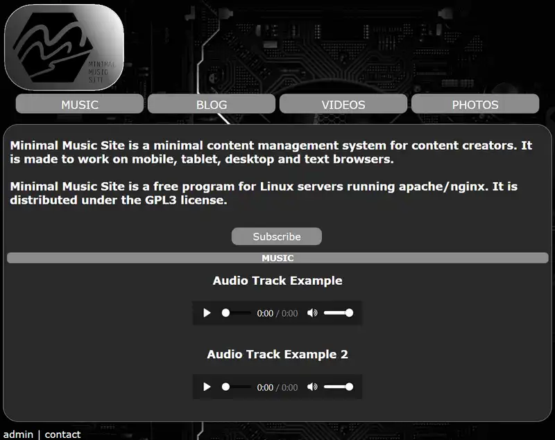 Download web tool or web app Minimal Music Site - Themes