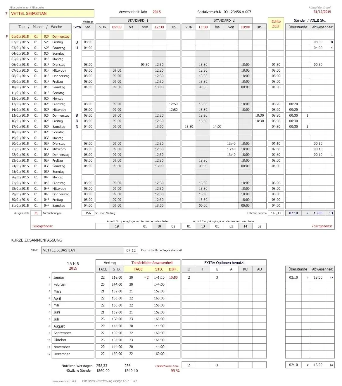 Download webtool of webapp Mitarbeiter Zeiterfassung Vorlage