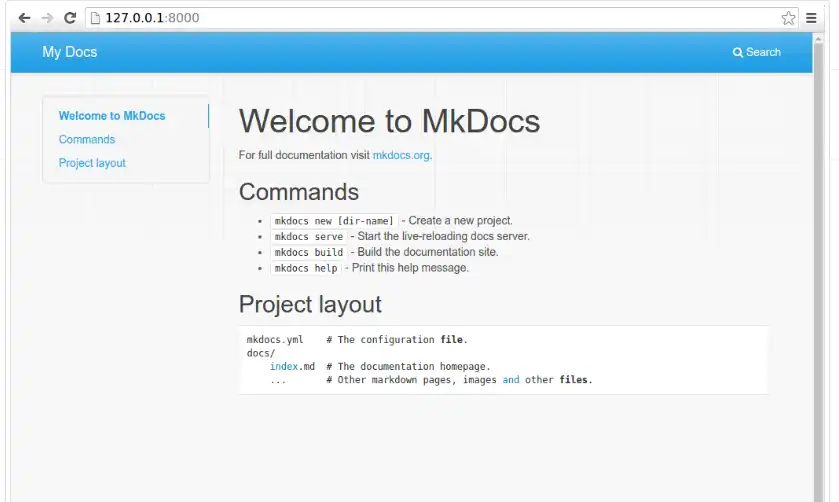 Scarica lo strumento Web o l'app Web MkDocs