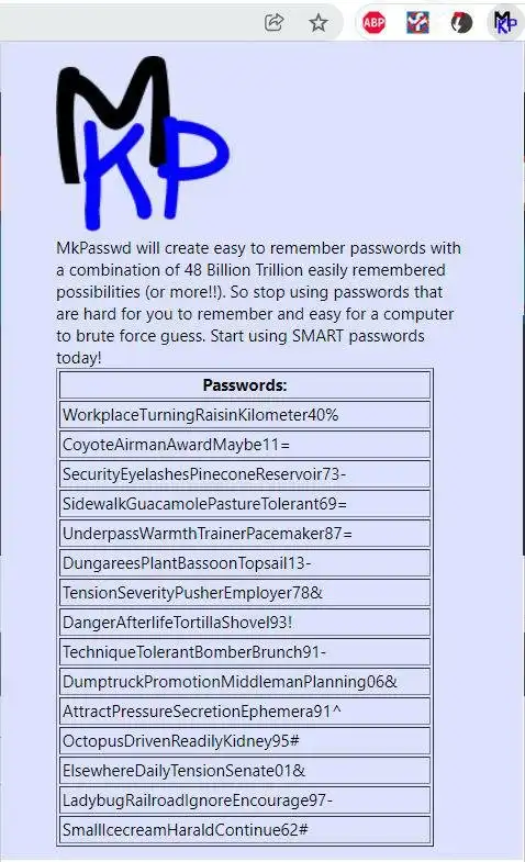 Download web tool or web app MkPasswd-Chrome_Extension