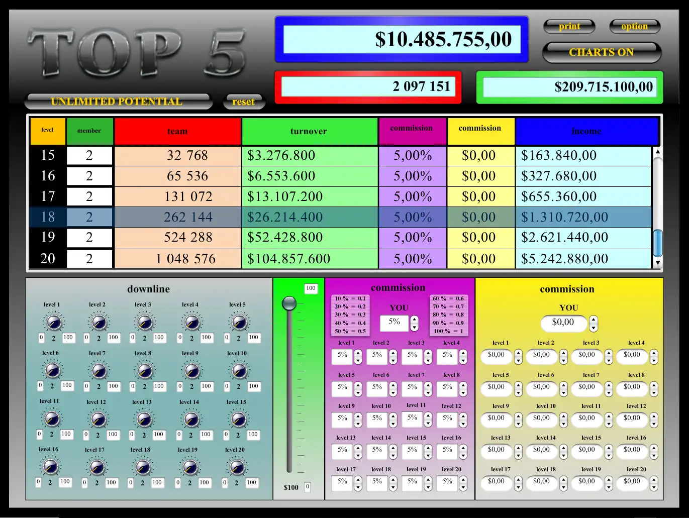Download web tool or web app MLM Downline Simulator HD ➤ SWF to run in Windows online over Linux online