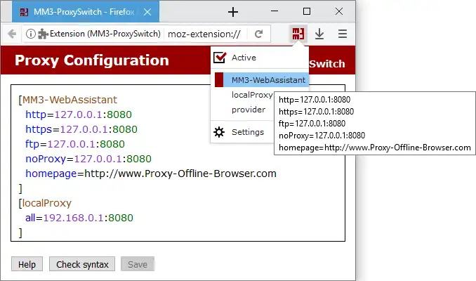 הורד את כלי האינטרנט או אפליקציית האינטרנט MM3-ProxySwitch - Firefox WebExtension