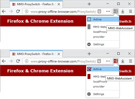 הורד את כלי האינטרנט או אפליקציית האינטרנט MM3-ProxySwitch - Firefox WebExtension
