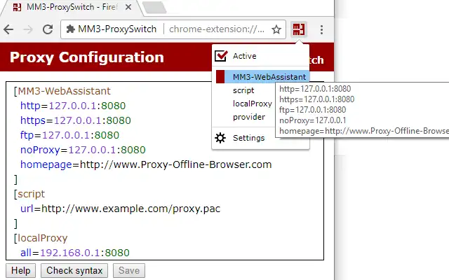 قم بتنزيل أداة الويب أو تطبيق الويب MM3-ProxySwitch - Firefox WebExtension