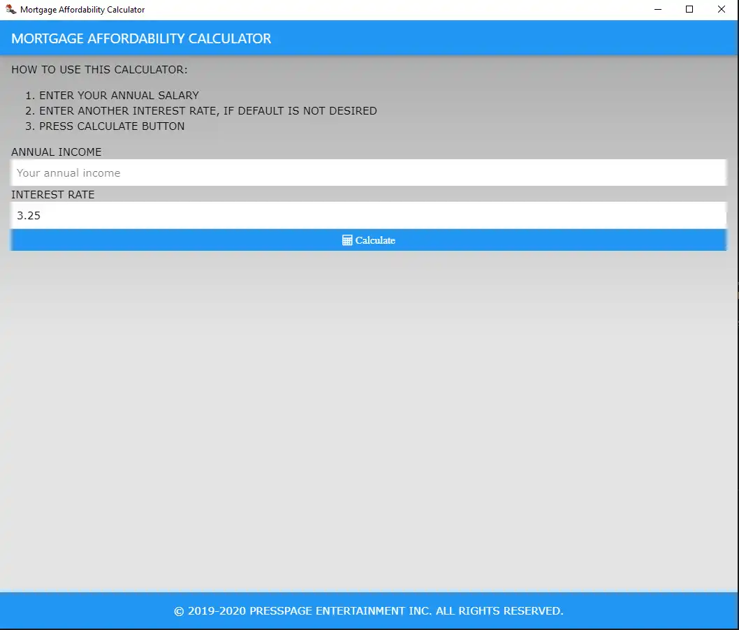 Download web tool or web app Mortgage Affordability Calculator