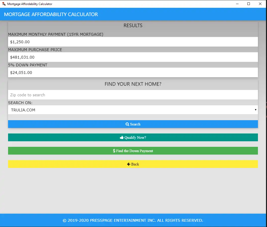 Download web tool or web app Mortgage Affordability Calculator