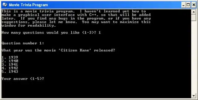 Download web tool or web app Movie Trivia Program to run in Linux online