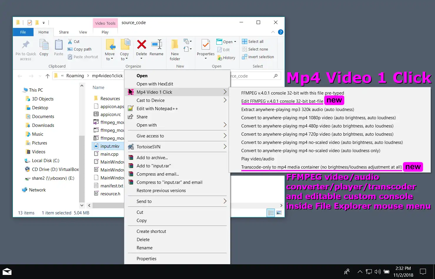 ดาวน์โหลดเครื่องมือเว็บหรือเว็บแอป Mp4 วิดีโอ 1 คลิก FFMPEG สำหรับ Windows