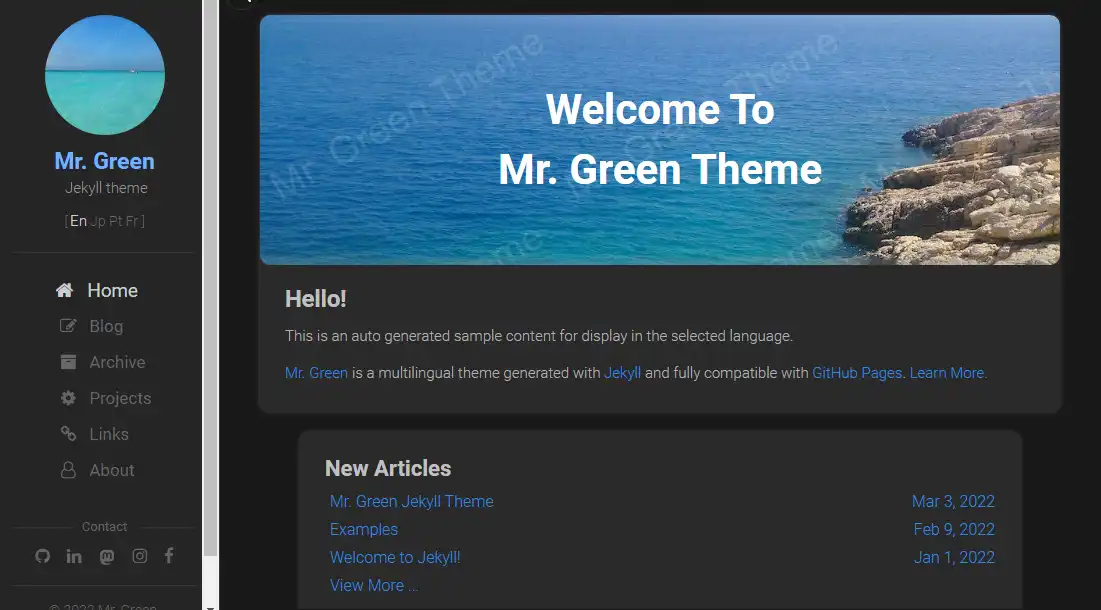 قم بتنزيل أداة الويب أو تطبيق الويب Mr. Green Jekyll Theme